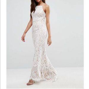 high neck white lace dress